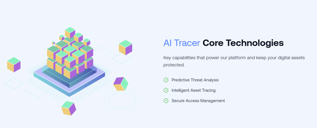 FinTracer AI Tracer core technologies including predictive threat analysis and asset tracking