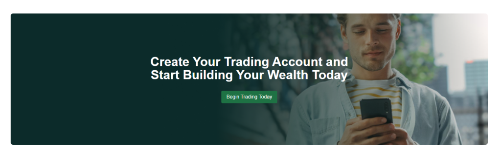 AFG-Management homepage banner inviting users to create a trading account and begin trading